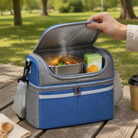 Double Layer Insulated Lunch Bag with Shoulder Strap - Portable & Simple Design