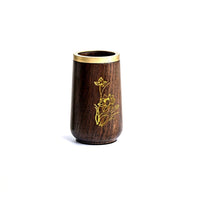 Pen Organiser for Desk Organization, Solid Ebony Wooden Pencil Pot Stationery Holder, Round Desktop Storage for Students and Offices