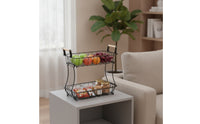 Two-Tier Basket Metal Wire Basket with Wooden Handles Countertop Tabletop Organizer for Pantry
