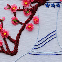 DIY Ribbon Embroidery Kit - "Peace and Blessing" Chinese Style Wall Hanging with Washable Printed Cotton Fabric