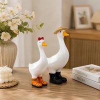 Tabletop Resin Goose Figurines Whimsical Goose Figurines with Boots Decorative Resin Bird Statues Farmhouse for Shelf, Entryway, Vanity, Bathroom Counter