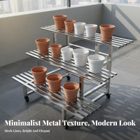 With Wheels Stainless Steel Flower Rack Indoor Outdoor Use Multi-Tier Plant Stand Rustproof Rolling Plant Shelf Heavy Duty for Gardeners, Balcony, Patio, Living Room