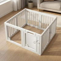 White Dog Playpen Fence Plastic Indoor Dog Fence Snap-Together Freestanding Pet Gate Lockable Door for Household Use