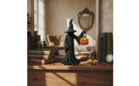 Witch Statue with Pumpkin Halloween Witch Figurine Desktop Ornament Tabletop Decorations Spooky for Mantel, Shelf