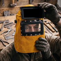 Welding Helmet with Flip-Up Visor, Cowhide Leather Anti-Splash Face and Neck Protection