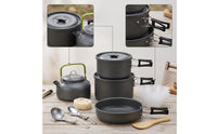 Camp Mess Kit with Kettle Compact Camping Cookware Set Lightweight Camping Pot and Pan for Backpackers, Hikers