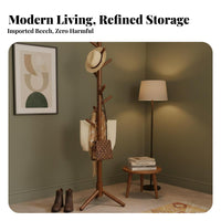 Stable Base Solid Wood Clothes Stand Modern Design Unattached Standing Clothes Hanger High Load Capacity Unattached Standing Coat Rack Easy Assembly for Families, Homeowners, Office Workers, Bedroom, Living Room, Hallway, Corner