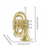 Brass Palm Trumpet Portable Style B♭ Mini Trumpet Anti-Slip Buttons Musical Instrument for Beginners, Students, Rehearsal Travel