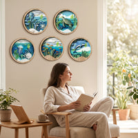 5 Pieces Wooden Wall Plaque Easy-to-Hang Wooden Plaque with Sheet Round for Living Room, Entryway, Bedroom