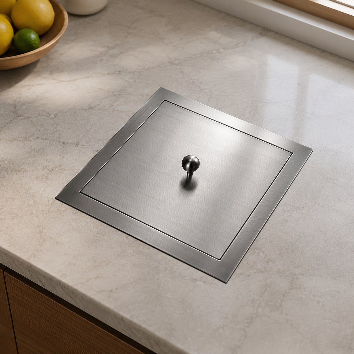 Built-in Flush Trash Can Lid, Round Drop-in Countertop Waste Disposal Grommet, Stainless Steel for Commercial Cafe Counter