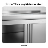 Rustproof Stainless Steel Work Table Cabinet Easy to Clean Heavy Duty Prep Table Sliding Doors Adjustable Feet Kitchen Cabinet with Sliding Doors Waterproof for Restaurant Employees, Home Cooks, Hobbyists, Hotel, Warehouse, Workshop, Garage