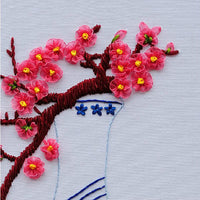 DIY Ribbon Embroidery Kit - "Peace and Blessing" Chinese Style Wall Hanging with Washable Printed Cotton Fabric