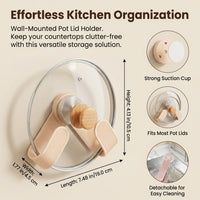 Wall Mounted Pot Lid Holder No Drill, Suction Cup Organizer for Kitchen, Rack Storage for Home Cook, with Rotating Design