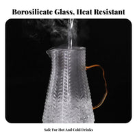 Easy to Clean Wheat Pattern Glass Jug Food Grade Materials Hammered Glass Pitcher with Lid Elegant Design for Families, Hosts, Kitchen, Home