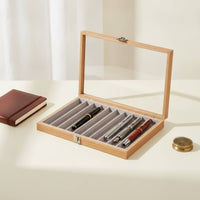 Wooden Pen Display Case with Glass Lid 10-Slot Pen Storage Box Transparent Desktop for Collectors, Enthusiasts, Desk, Office