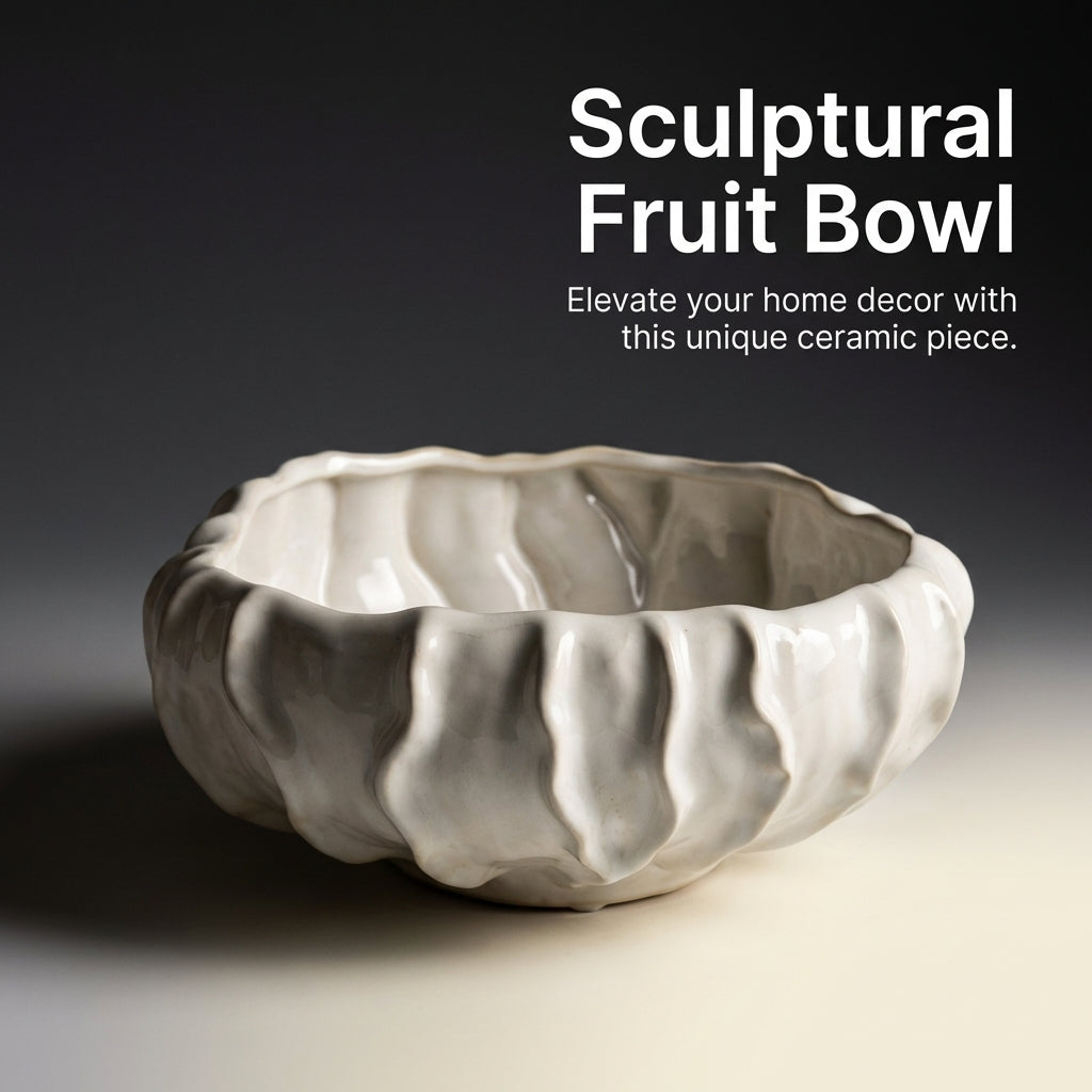 Large Fruit Bowl for Coffee Table and Dining with Glazed Ceramic Finish, Decorative Serving Tray for Kitchen and Room Decor