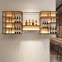 Wall-Mounted Wall Shelf, LED Light with Lighting, With Bar, Metal & Wood, 25x140cm, Cafe Display, Kitchen Storage Shelf