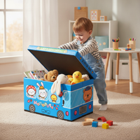 Reinforced Rectangular Kids Storage Ottoman Toy Chest with Lid, Foldable Footrest Stool
