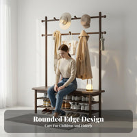 Solid Wood Wooden Shoe Rack with Seat 3-in-1 Design Entryway Bench with Coat Hooks Space-Saving Mudroom Organizer Furniture Multi-Functional for Apartment Dwellers, Families, Homeowners, Foyer, Living Room, Bedroom