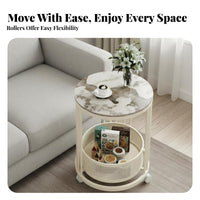 Mobile 2-Tier Rolling Mobile Two-Tier Trolley Space-Saving Design 2-Tier Rolling Trolley Versatile Use Side Table Lockable Casters for Apartment Dwellers, Homeowners, Students, Living Room, Bedroom, Small Areas, Balcony