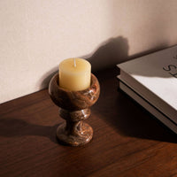 Marble Candlestick Marbled Stone Candle Holder Polished Candlestick with Pedestal for Decorators, Simplifiers, Tabletop, Shelf Styling, Console Table