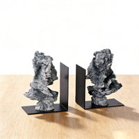 Stone Bookends Chinese-Style Desktop Ornaments Black Metal Base Home Decoration for Desk
