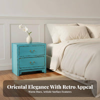 Antique Finish Chinese design End Table Vintage Look Bedside Storage Unit Multi-Functional Nightstand Multifunctional for Apartment Dwellers, Homeowners, Adults, Small Spaces, Living Room, Hallway