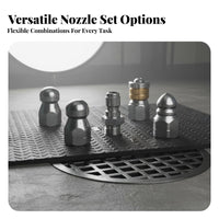 Pressure Washer Sewer Nozzle Stainless Steel Drain Cleaning Nozzle 1 Front 6 Rear Sprays Foam Dispenser Sprayer for Professionals, Car Washing