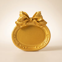 Oval Photo Frame with Bow Gold Decorative Frame with Scroll Relief Ornaments Ornate Vintage-Style for Photographers