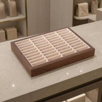 Rectangular Compartmented Jewelry Tray Brown Wood-Grain Wooden Jewelry Tray Felt-Like Accessory Storage Easy to Organize