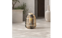 Open-Cage Bamboo Lantern Natural Woven Lantern Ambient Candle Holder with Handle Rustic for Tabletop, Floor, Patio, Garden