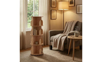 Wooden Rotating Bookshelf Floor Standing Bookcase Unit Curved Panels Round Swivel Book Shelf