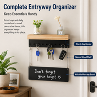 Metal Key Holder for Wall, Key Hooks Wall Mounted with Shelf, Hallway Organiser 28x18x7cm, Message Board