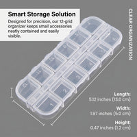 12 Compartment Rectangular Box for Nail Technicians, Clear Rhinestone Storage Organizer, Manicure Station Accessory Container, Art Studio Supplies