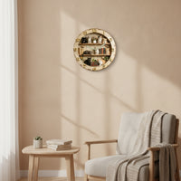 Wood-Look Cat Wall Clock Rustic Wall Clock with Arabic Numerals Vintage Pastoral for Book Lovers, Living Room, Reading Corner, Home Office