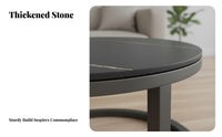 2 Pieces Modern Design Round Coffee Table Pair with Drawer Marble Grain Top Nesting Tables with Storage Space-Saving Household Furnishing Sturdy Frame for Homeowners, Apartment Dwellers, Interior Decorators, Living Room, Small Areas, Lounge Area, Bedroom