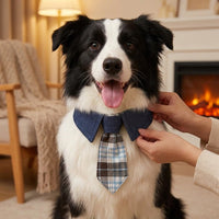 Plaid Pet Bandana with Bow Tie, combined Dog Bandana and Cat Bandana for Large Dogs, Tie Adjustable Dog Gift with One-Piece Design