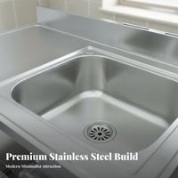 Stainless Steel Sink with Stand Heavy Duty Construction Freestanding Kitchen Sink Easy to Clean Utility Basin with Shelf for Homeowners, Outdoor, Farm