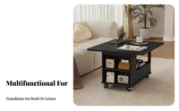 elevateTop transformable Table 2-in-1 Design transformable Coffee Table With casters Extendable Surface for Homeowners, Students