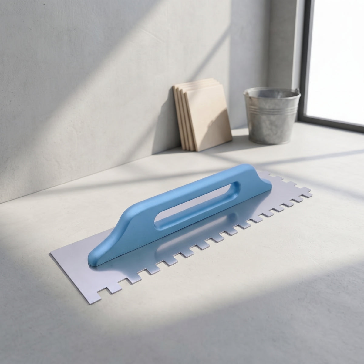 Serrated Plastering Trowel Stainless Steel Blade Square Tooth Trowel Tile Applicator Rustproof Masonry Tool for Tiling