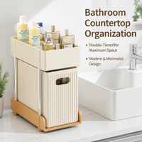 Under Sink Storage Drawers, 2 Tier Retractable Cupboard Organiser, Pull Out Drawers for Kitchen & Bathroom, Beige