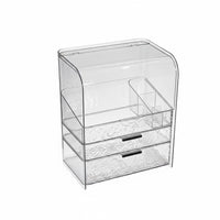 Water Wave Design Textured Drawer Beauty Box Transparent Compartmented Storage Box with Drawer Multi-Compartment Cosmetic Organizer Large Capacity for Women, Students, Professionals, Dressing Table, Desktop, Dresser, Bedroom