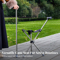 2-in-1 Cane Stool Foldable Folding Cane Stool Lightweight Walking Chair for Elderly, Seniors, Outdoor, Travel, Queueing