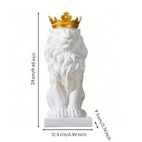 Lion Sculpture with Crown Gold-Toned Lion Statue with Crown Sculpted for Office