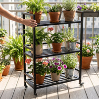 Multi-Tier Carbon Steel Plant Stand with Wheels for Indoor/Outdoor Use
