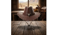 Cowboy Hat with Skull Ornament Western Cowboy Hat with Chin Cord Textured Adjustable for Men, Festivals, Costume Parties