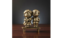 Elderly Couple Statue Brass Figurine with Bench Antique-Style Couple Figurine for Desk Decoration