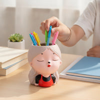Figurine Pen Holder Cute Girl Pen Holder Stationery Container Decorative Stationery Holder Playful for Students, Study Room