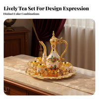 8 Pieces Castle Pattern Beverage Pot Set Soft Luxury Ornate 8 Piece Spirit Set Vintage Beverage Flagon Set Elegant Design