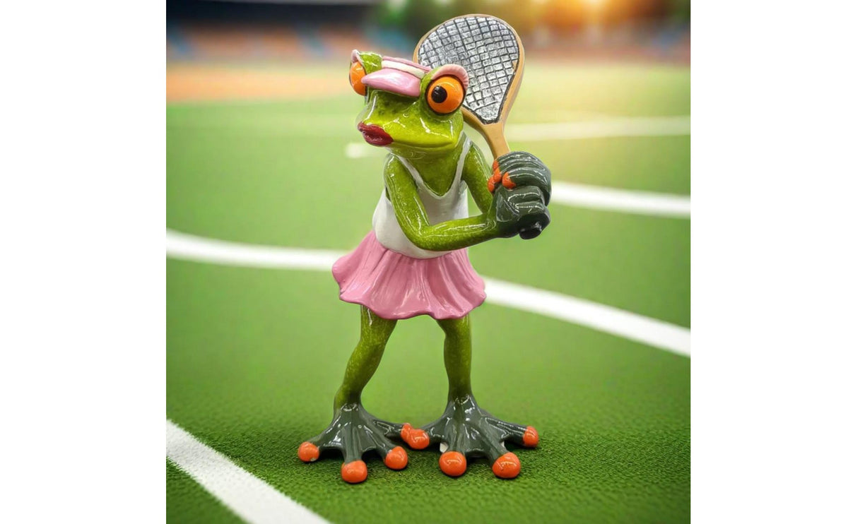 Tennis Frog Statue Whimsical Design Frog Statue Indoor & Outdoor Use for Patio, Desktop, Office